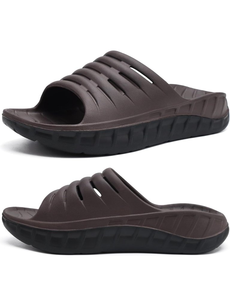 Mens Chestnut Recovery Orthotic Arch Support Open Toe Sport Slides Slipper Shoes